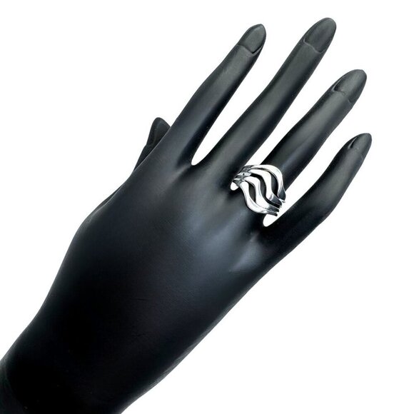 NWT S925 Sterling Silver Statement Wide Four Wave Ring Women’s Sz.8 - Picture 10 of 12